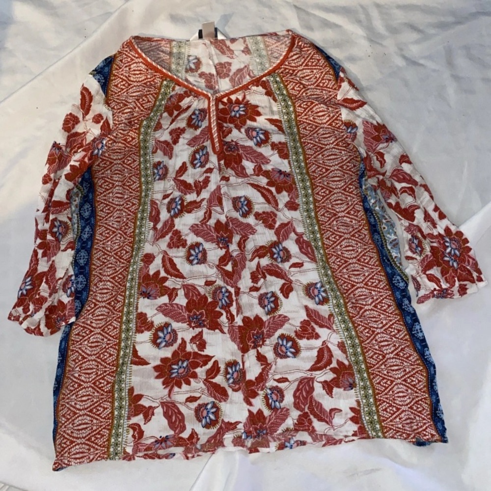 CJ Banks Red and Blue Floral Blouse 2x
